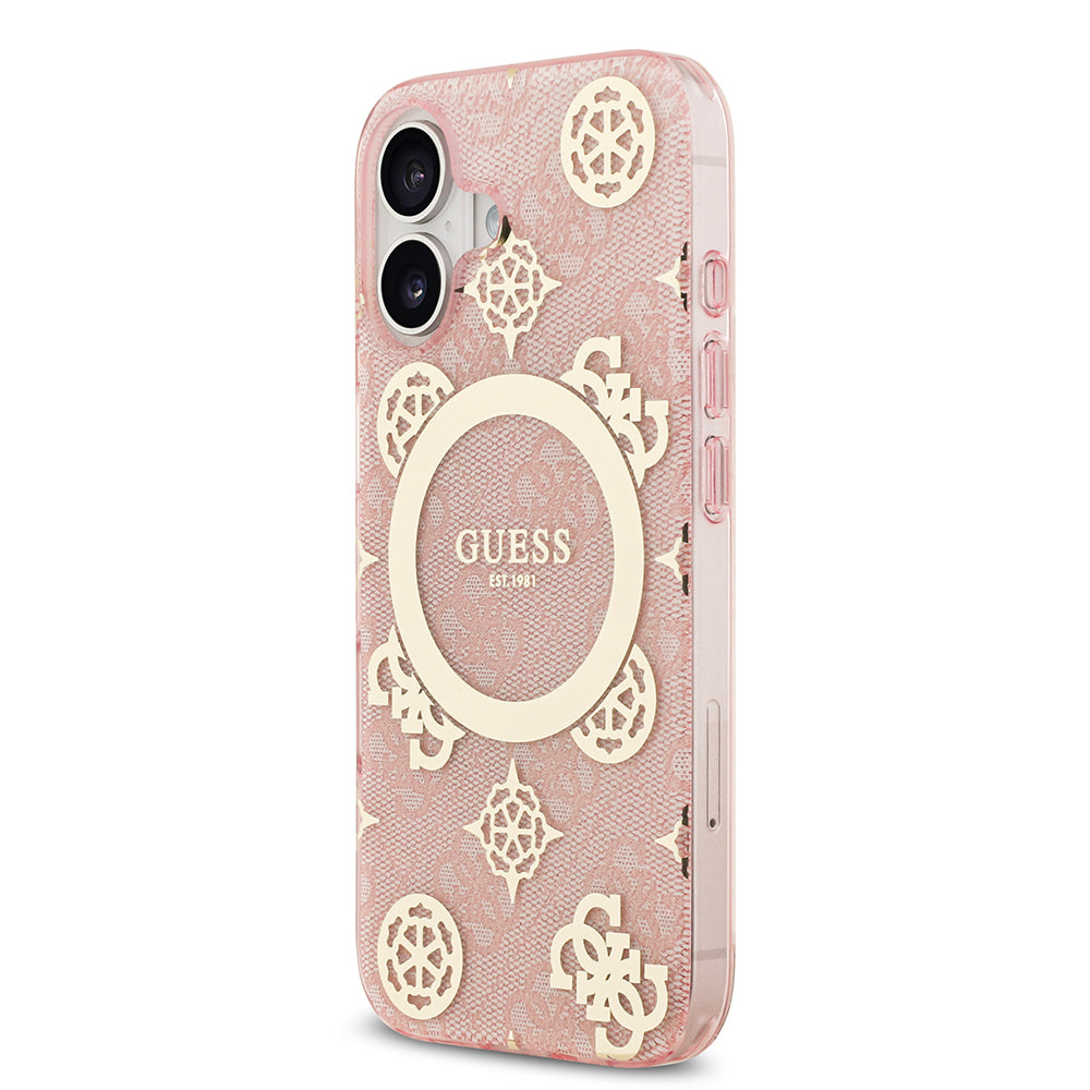 iPhone 17 Kılıf Guess Orijinal Lisanslı M-safe Şarj Özellikli IML Peony ve 4G Desenli Klasik Logolu Kılıf