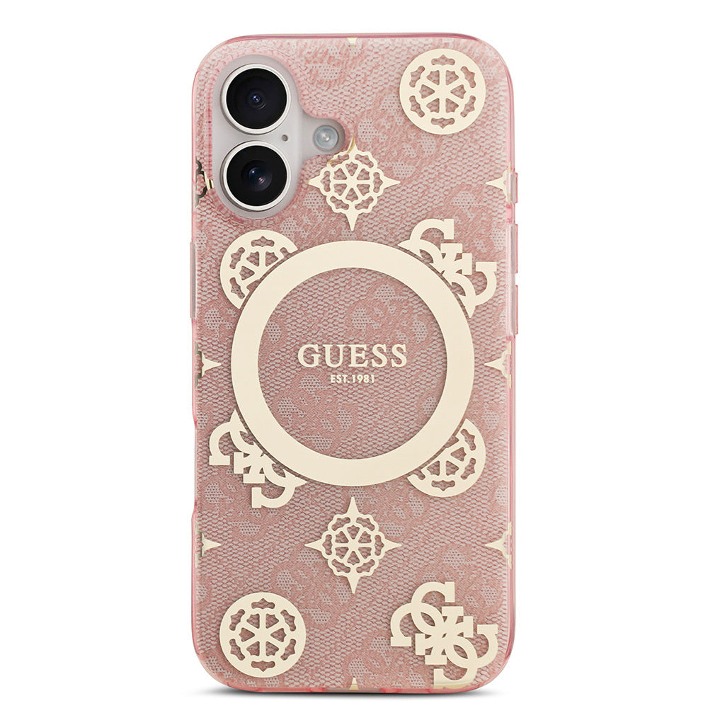 iPhone 17 Kılıf Guess Orijinal Lisanslı M-safe Şarj Özellikli IML Peony ve 4G Desenli Klasik Logolu Kılıf