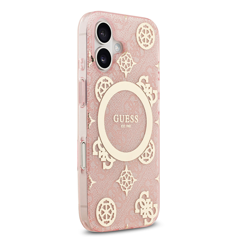 iPhone 17 Kılıf Guess Orijinal Lisanslı M-safe Şarj Özellikli IML Peony ve 4G Desenli Klasik Logolu Kılıf