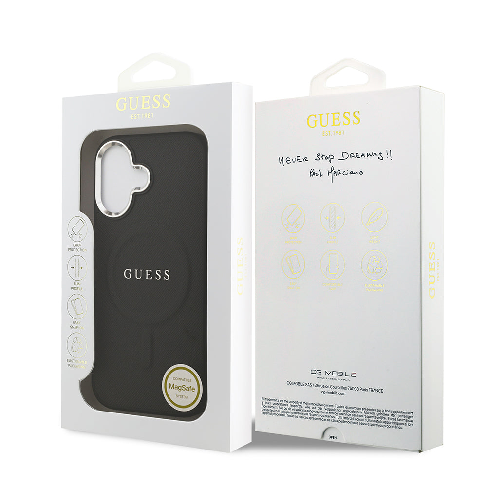 iPhone 17 Kılıf Guess Orijinal Lisanslı M-safe Şarj Özellikli Klasik Yazı Logolu PU Deri Kılıf