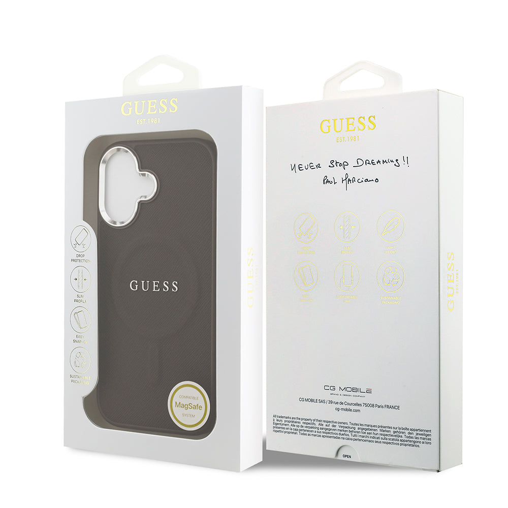 iPhone 17 Kılıf Guess Orijinal Lisanslı M-safe Şarj Özellikli Klasik Yazı Logolu PU Deri Kılıf
