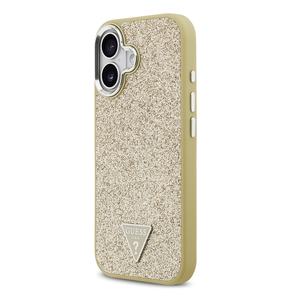 iPhone 17 Kılıf Guess Orijinal Lisanslı M-safe Şarj Özellikli Metal Kamera Çerçeveli Üçgen Logolu Glitter Kılıf