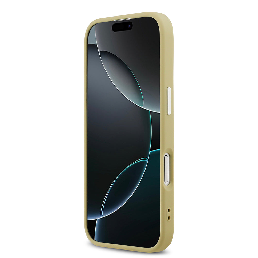 iPhone 17 Kılıf Guess Orijinal Lisanslı M-safe Şarj Özellikli Metal Kamera Çerçeveli Üçgen Logolu Glitter Kılıf