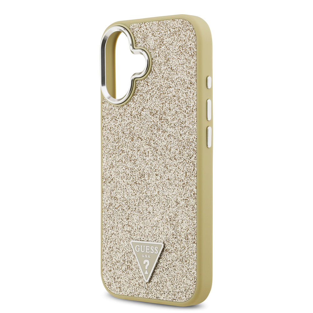 iPhone 17 Kılıf Guess Orijinal Lisanslı M-safe Şarj Özellikli Metal Kamera Çerçeveli Üçgen Logolu Glitter Kılıf