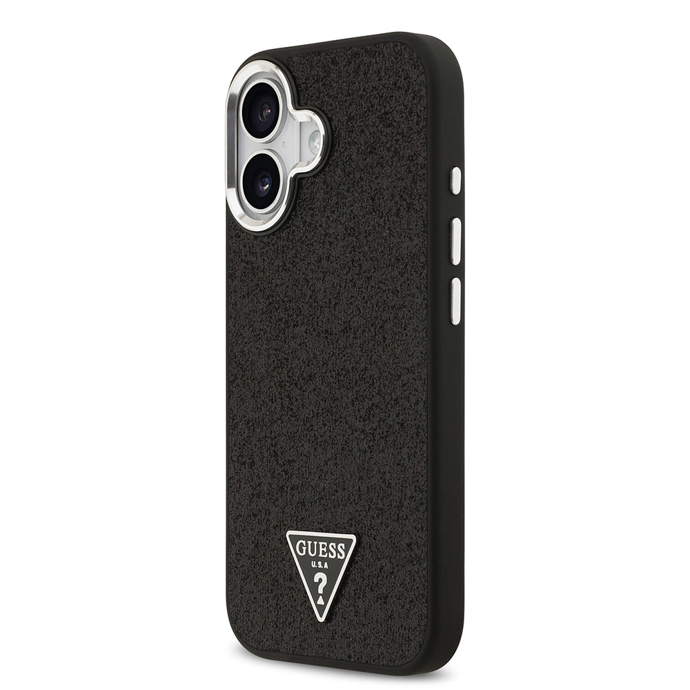 iPhone 17 Kılıf Guess Orijinal Lisanslı M-safe Şarj Özellikli Metal Kamera Çerçeveli Üçgen Logolu Glitter Kılıf