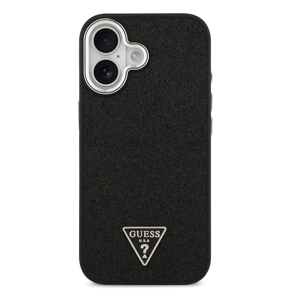 iPhone 17 Kılıf Guess Orijinal Lisanslı M-safe Şarj Özellikli Metal Kamera Çerçeveli Üçgen Logolu Glitter Kılıf