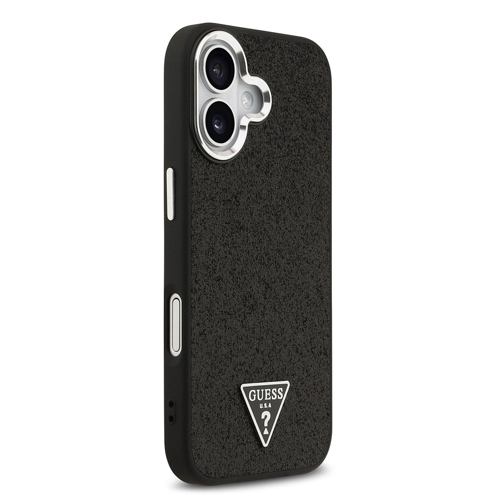 iPhone 17 Kılıf Guess Orijinal Lisanslı M-safe Şarj Özellikli Metal Kamera Çerçeveli Üçgen Logolu Glitter Kılıf