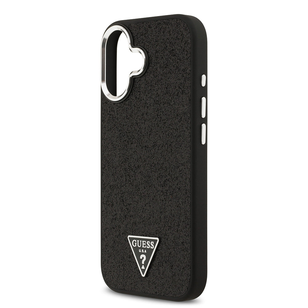 iPhone 17 Kılıf Guess Orijinal Lisanslı M-safe Şarj Özellikli Metal Kamera Çerçeveli Üçgen Logolu Glitter Kılıf
