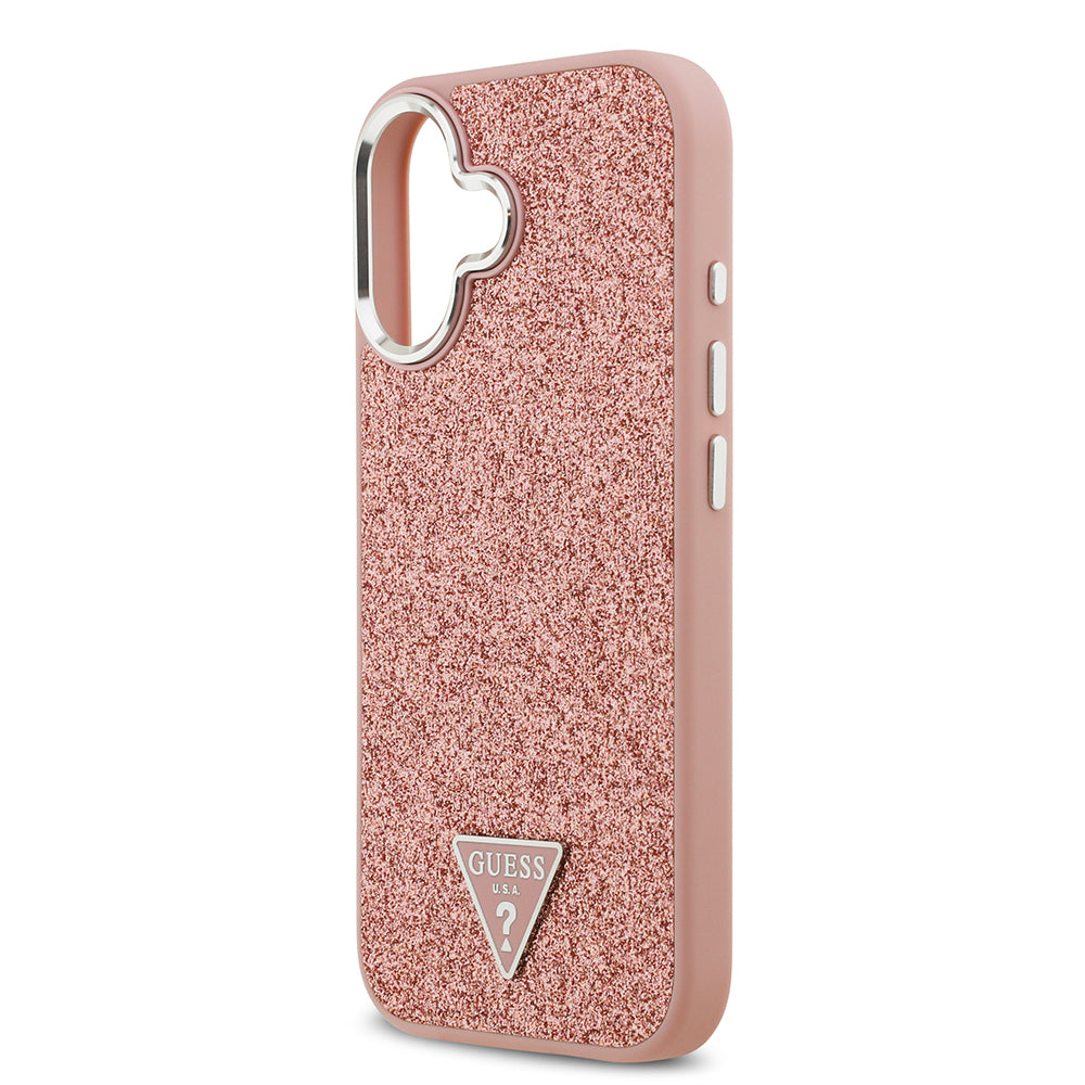 iPhone 17 Kılıf Guess Orijinal Lisanslı M-safe Şarj Özellikli Metal Kamera Çerçeveli Üçgen Logolu Glitter Kılıf