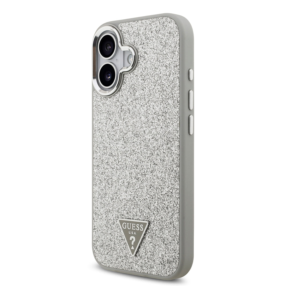 iPhone 17 Kılıf Guess Orijinal Lisanslı M-safe Şarj Özellikli Metal Kamera Çerçeveli Üçgen Logolu Glitter Kılıf
