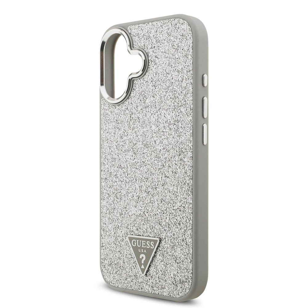 iPhone 17 Kılıf Guess Orijinal Lisanslı M-safe Şarj Özellikli Metal Kamera Çerçeveli Üçgen Logolu Glitter Kılıf