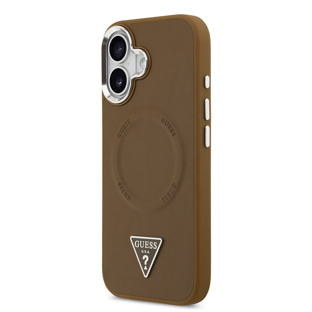 iPhone 17 Kılıf Guess Orijinal Lisanslı M-safe Şarj Özellikli PU Deri Metal Kamera Çerçeveli Üçgen Logolu Kılıf