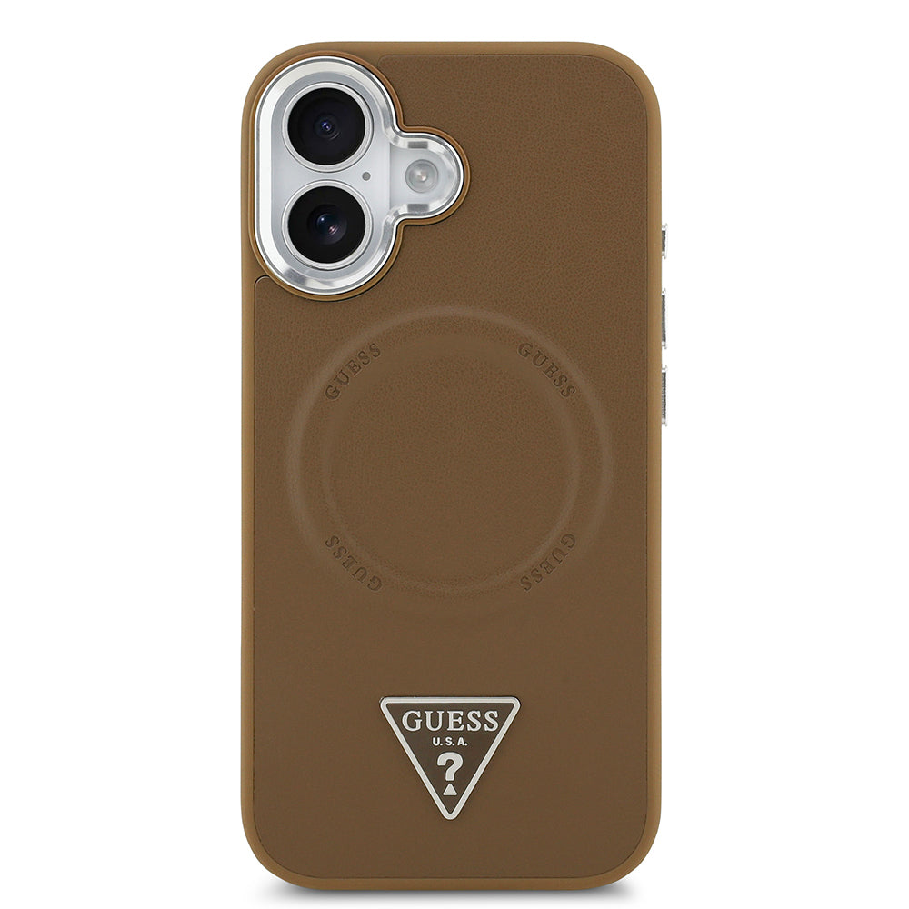 iPhone 17 Kılıf Guess Orijinal Lisanslı M-safe Şarj Özellikli PU Deri Metal Kamera Çerçeveli Üçgen Logolu Kılıf