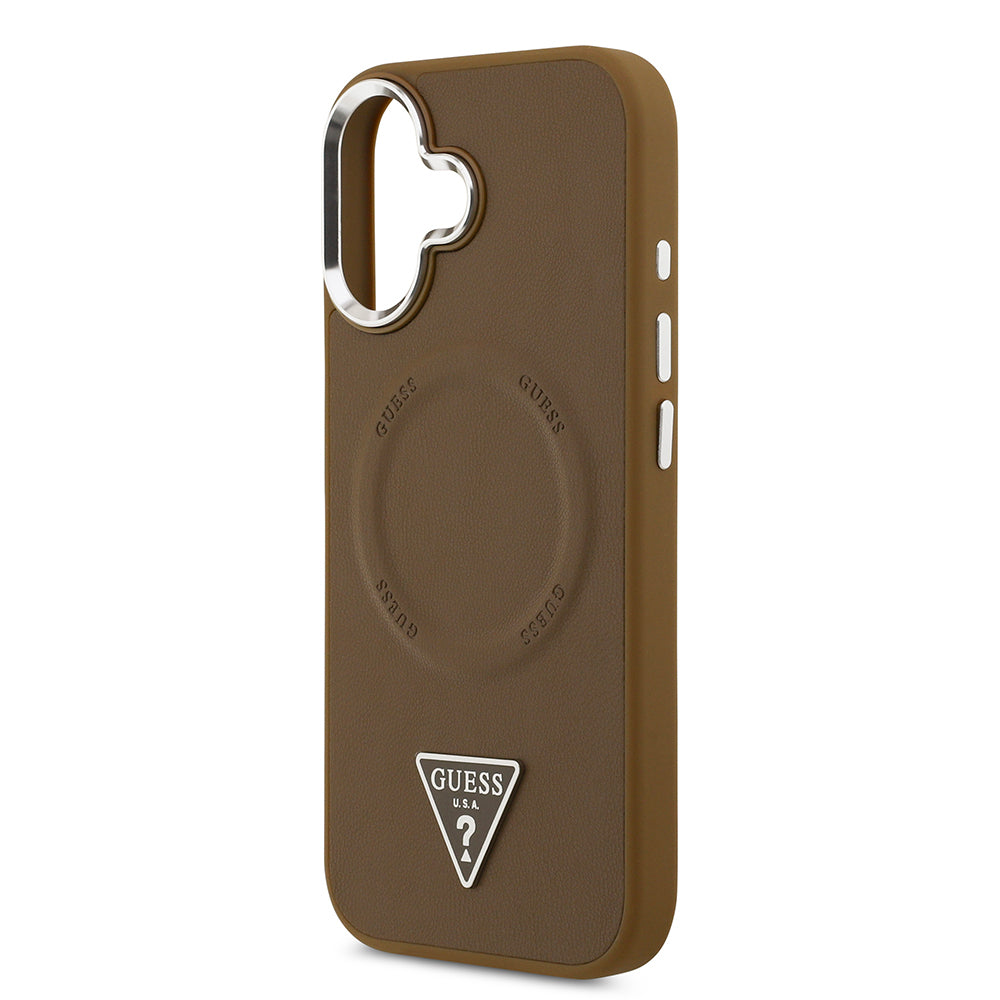 iPhone 17 Kılıf Guess Orijinal Lisanslı M-safe Şarj Özellikli PU Deri Metal Kamera Çerçeveli Üçgen Logolu Kılıf