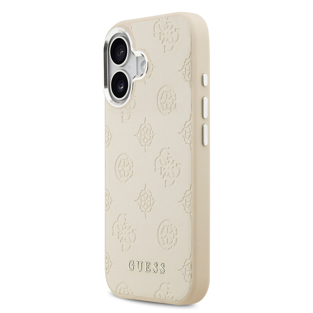 iPhone 17 Kılıf Guess Orijinal Lisanslı M-safe Şarj Özellikli Sıcak Baskılı Klasik Yazı Logolu PU Deri Peony Kılıf