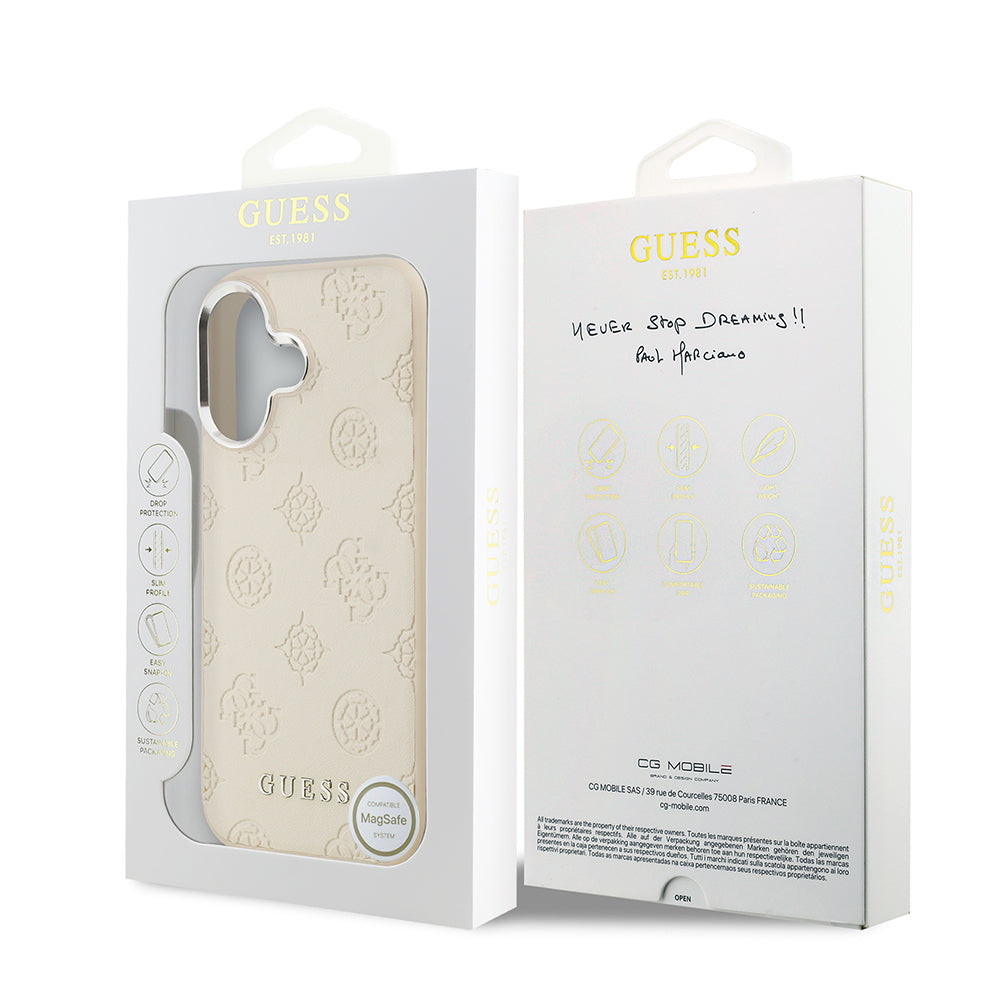 iPhone 17 Kılıf Guess Orijinal Lisanslı M-safe Şarj Özellikli Sıcak Baskılı Klasik Yazı Logolu PU Deri Peony Kılıf