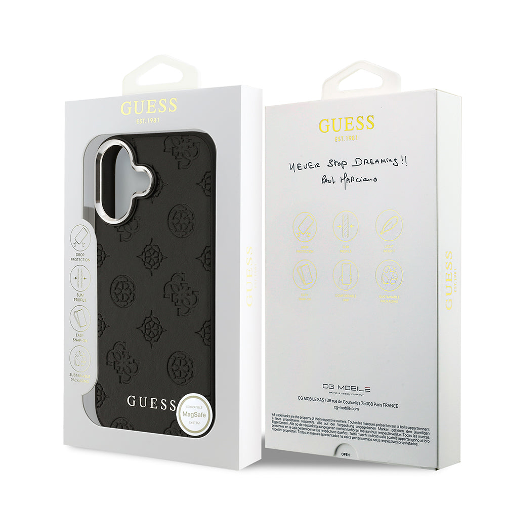 iPhone 17 Kılıf Guess Orijinal Lisanslı M-safe Şarj Özellikli Sıcak Baskılı Klasik Yazı Logolu PU Deri Peony Kılıf
