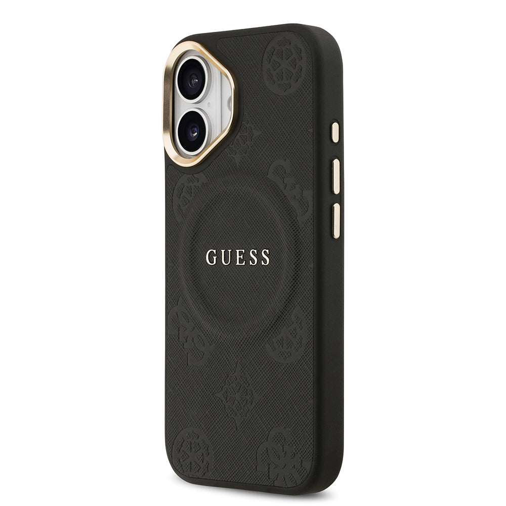 iPhone 17 Kılıf Guess Orijinal Lisanslı M-safe Şarj Özellikli Sıcak Baskılı Yazı Logolu PU Deri Peony Kılıf