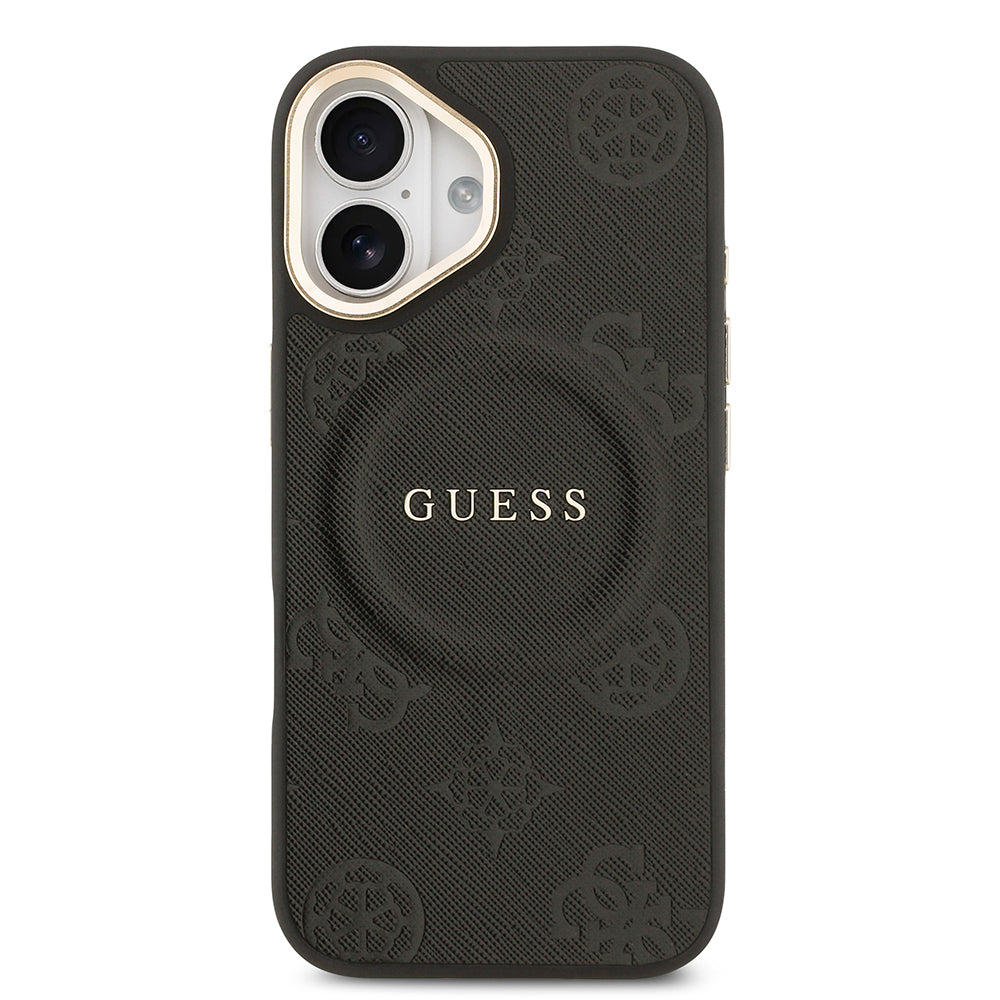 iPhone 17 Kılıf Guess Orijinal Lisanslı M-safe Şarj Özellikli Sıcak Baskılı Yazı Logolu PU Deri Peony Kılıf