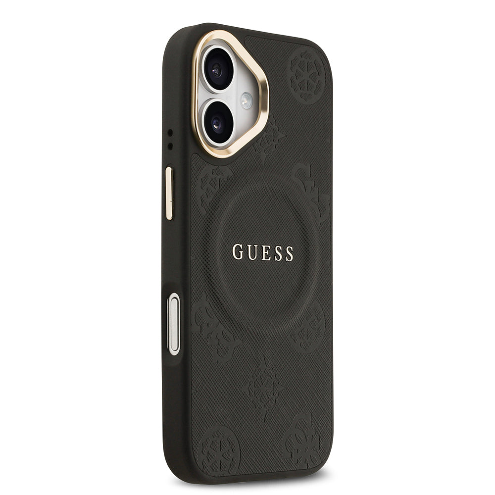iPhone 17 Kılıf Guess Orijinal Lisanslı M-safe Şarj Özellikli Sıcak Baskılı Yazı Logolu PU Deri Peony Kılıf