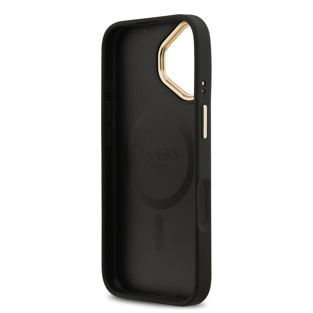 iPhone 17 Kılıf Guess Orijinal Lisanslı M-safe Şarj Özellikli Sıcak Baskılı Yazı Logolu PU Deri Peony Kılıf