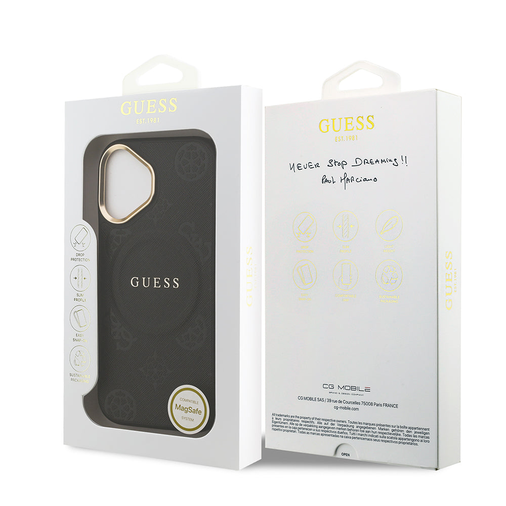 iPhone 17 Kılıf Guess Orijinal Lisanslı M-safe Şarj Özellikli Sıcak Baskılı Yazı Logolu PU Deri Peony Kılıf