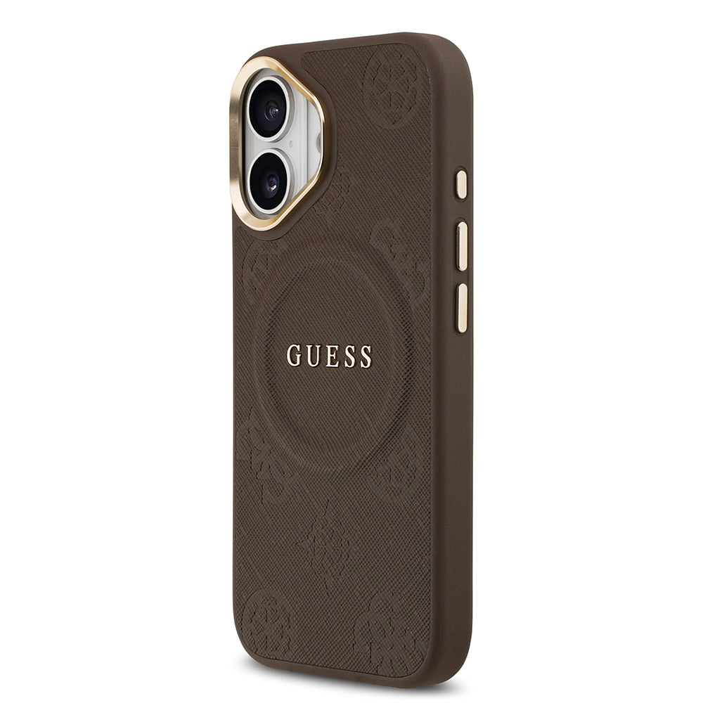 iPhone 17 Kılıf Guess Orijinal Lisanslı M-safe Şarj Özellikli Sıcak Baskılı Yazı Logolu PU Deri Peony Kılıf