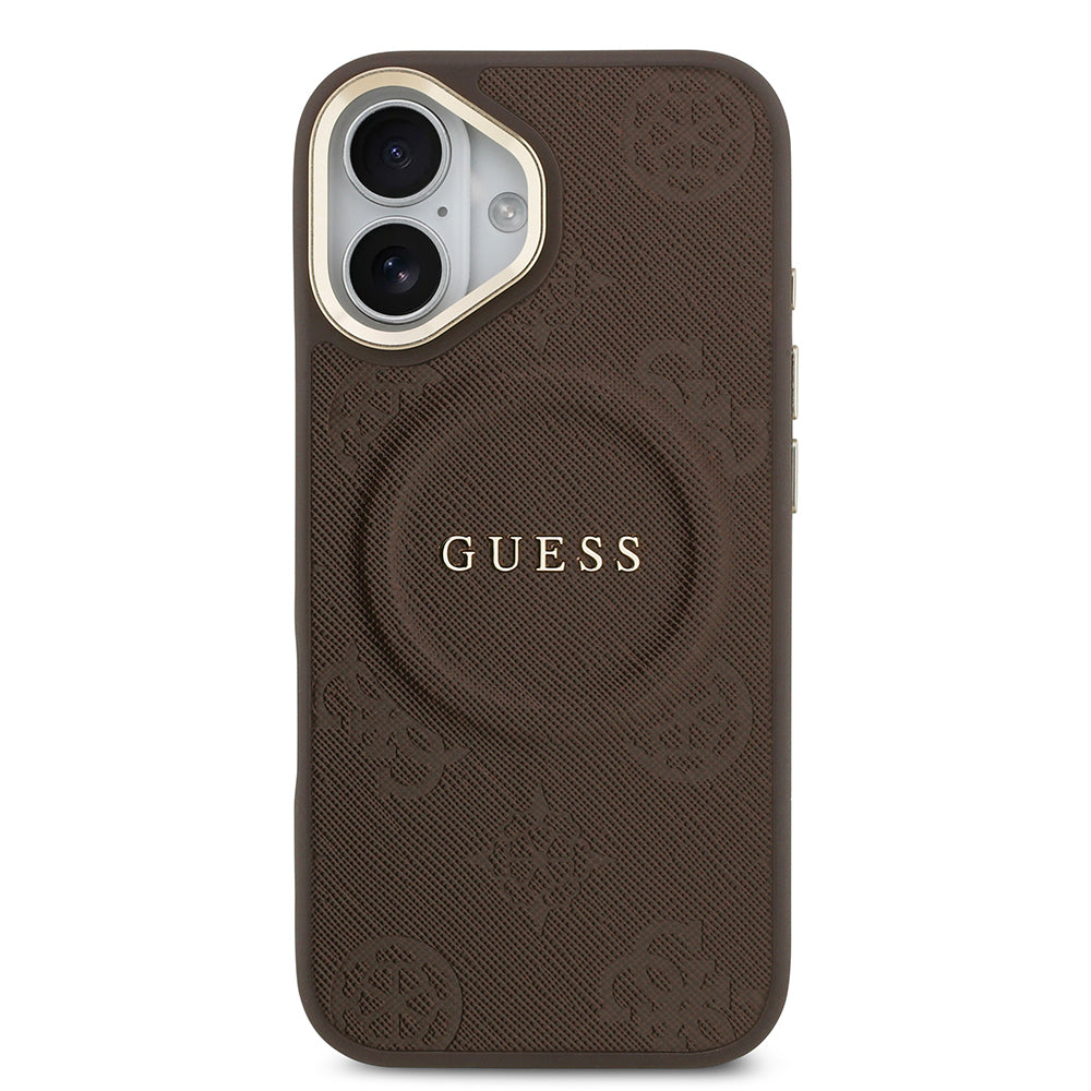 iPhone 17 Kılıf Guess Orijinal Lisanslı M-safe Şarj Özellikli Sıcak Baskılı Yazı Logolu PU Deri Peony Kılıf