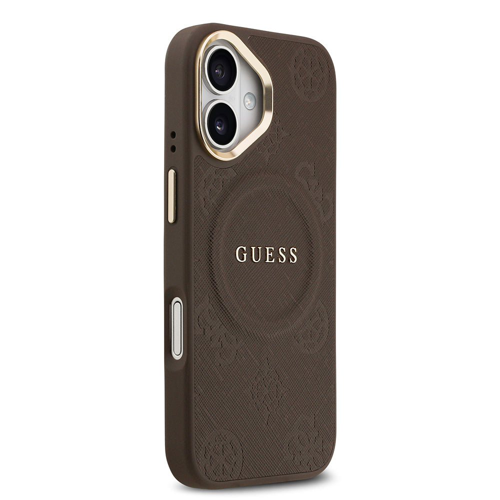 iPhone 17 Kılıf Guess Orijinal Lisanslı M-safe Şarj Özellikli Sıcak Baskılı Yazı Logolu PU Deri Peony Kılıf