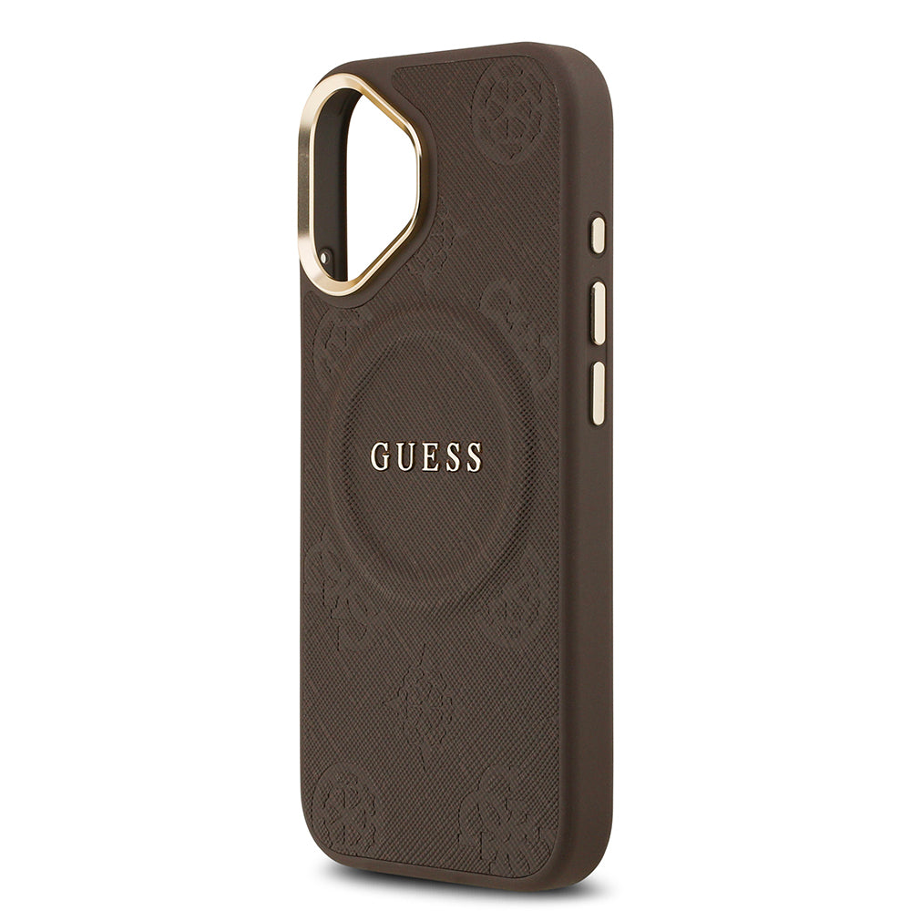 iPhone 17 Kılıf Guess Orijinal Lisanslı M-safe Şarj Özellikli Sıcak Baskılı Yazı Logolu PU Deri Peony Kılıf
