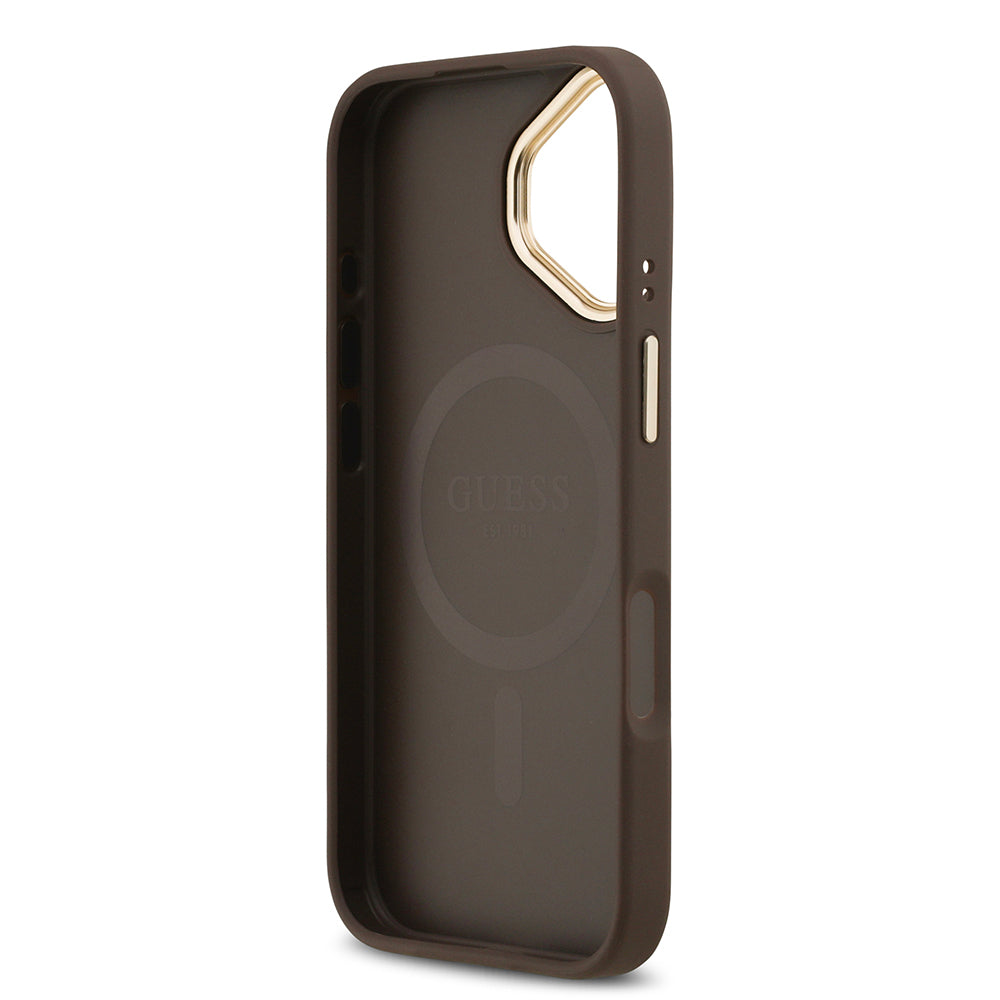 iPhone 17 Kılıf Guess Orijinal Lisanslı M-safe Şarj Özellikli Sıcak Baskılı Yazı Logolu PU Deri Peony Kılıf