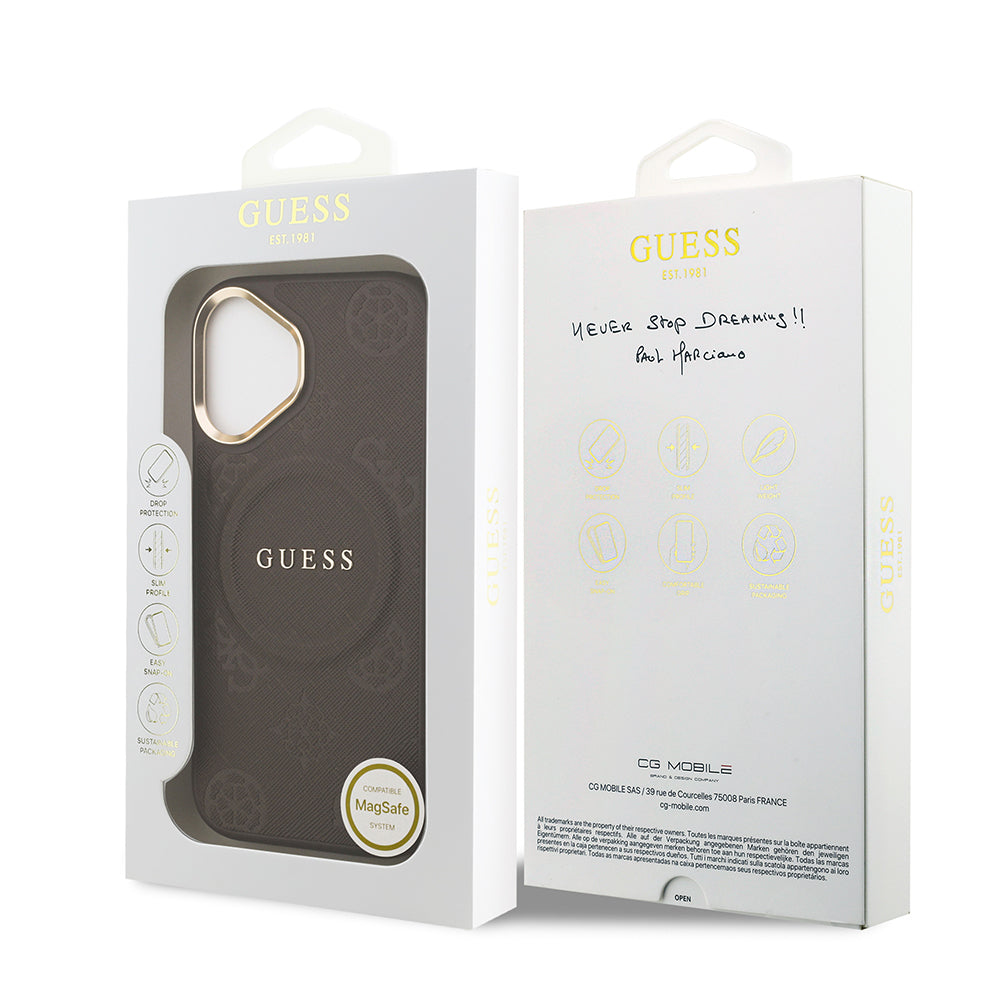 iPhone 17 Kılıf Guess Orijinal Lisanslı M-safe Şarj Özellikli Sıcak Baskılı Yazı Logolu PU Deri Peony Kılıf