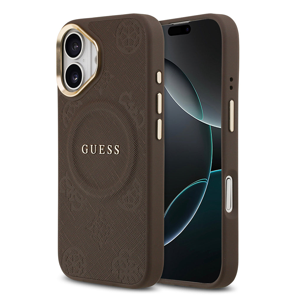 iPhone 17 Kılıf Guess Orijinal Lisanslı M-safe Şarj Özellikli Sıcak Baskılı Yazı Logolu PU Deri Peony Kılıf