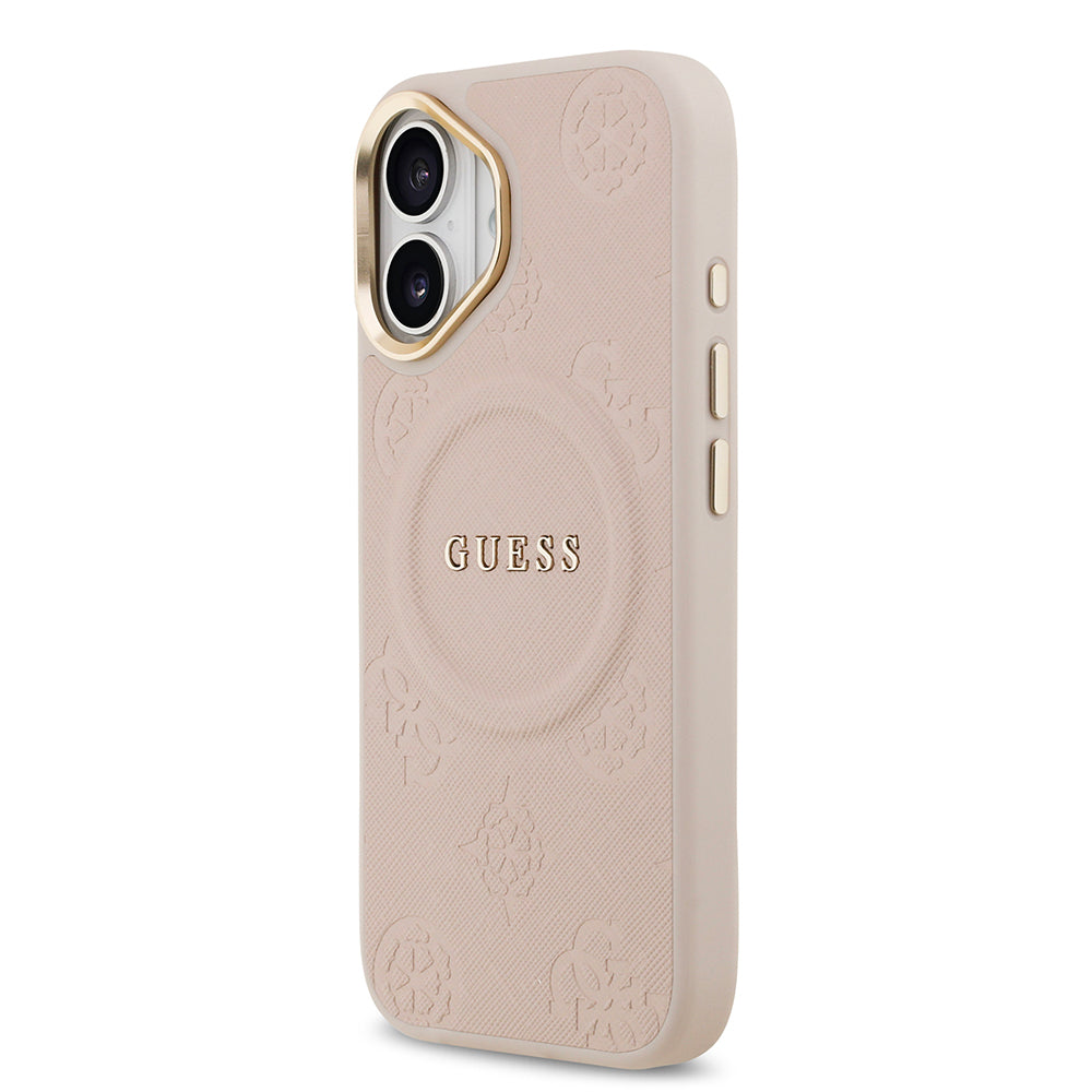 iPhone 17 Kılıf Guess Orijinal Lisanslı M-safe Şarj Özellikli Sıcak Baskılı Yazı Logolu PU Deri Peony Kılıf