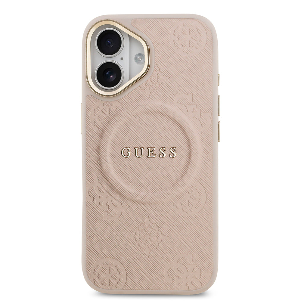 iPhone 17 Kılıf Guess Orijinal Lisanslı M-safe Şarj Özellikli Sıcak Baskılı Yazı Logolu PU Deri Peony Kılıf