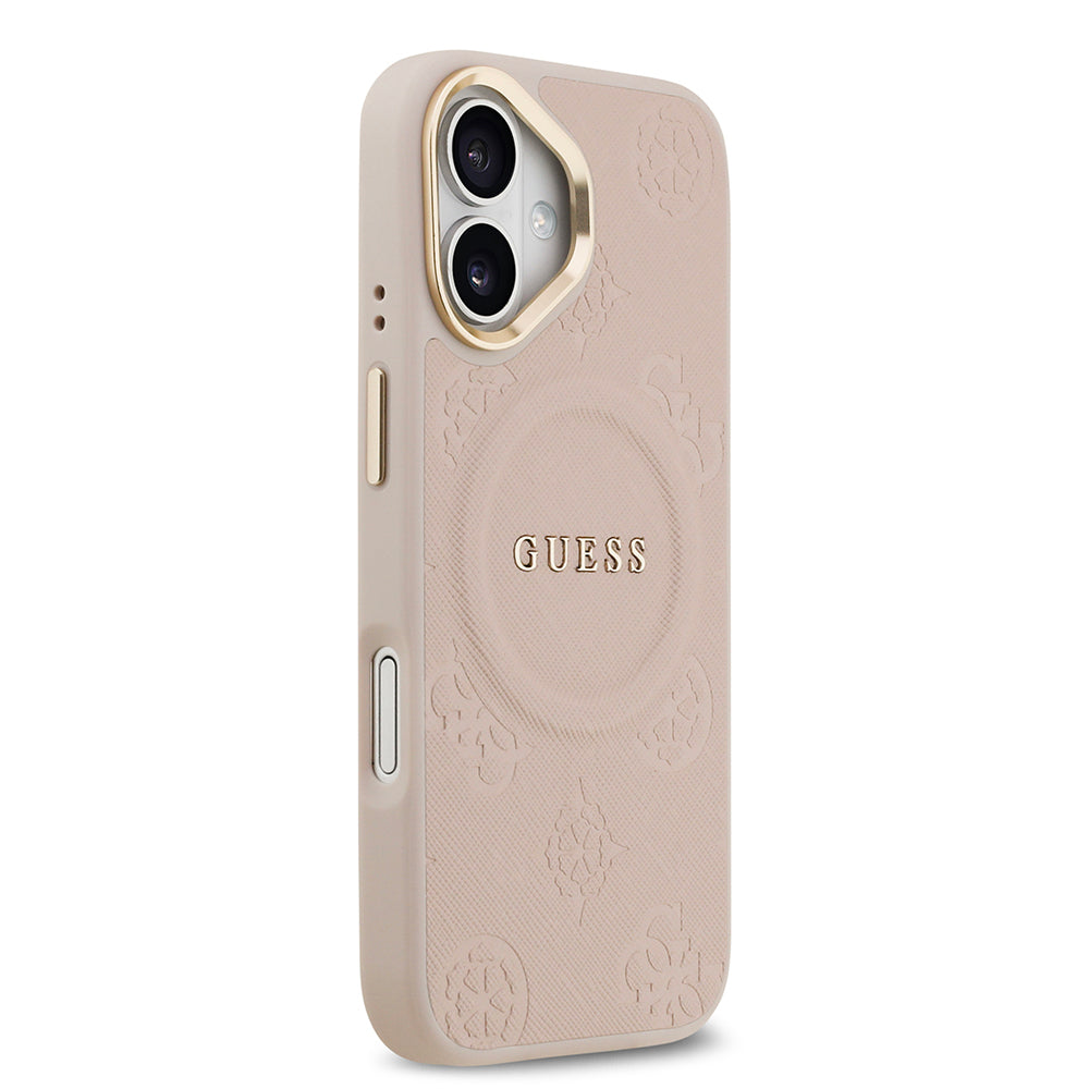 iPhone 17 Kılıf Guess Orijinal Lisanslı M-safe Şarj Özellikli Sıcak Baskılı Yazı Logolu PU Deri Peony Kılıf