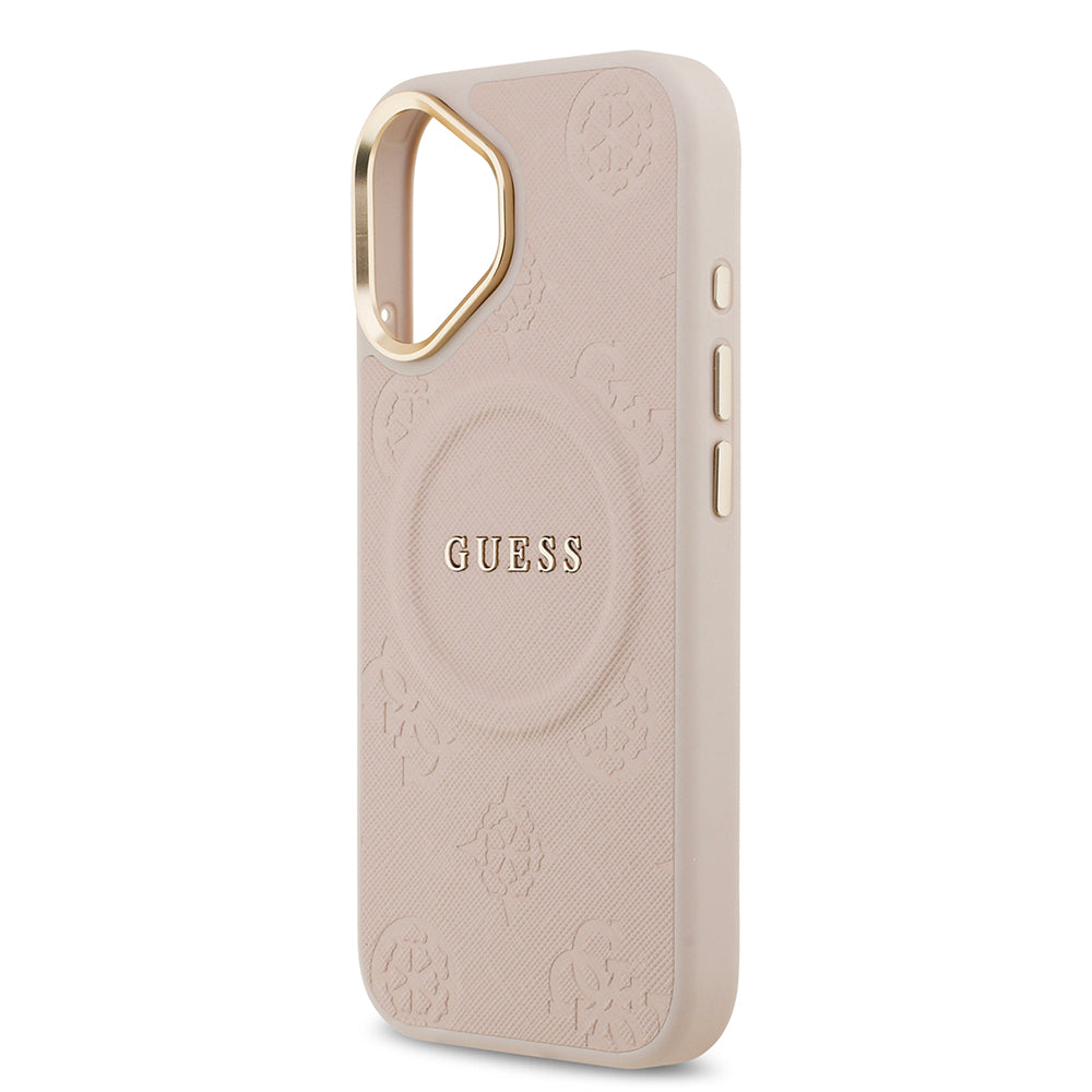 iPhone 17 Kılıf Guess Orijinal Lisanslı M-safe Şarj Özellikli Sıcak Baskılı Yazı Logolu PU Deri Peony Kılıf