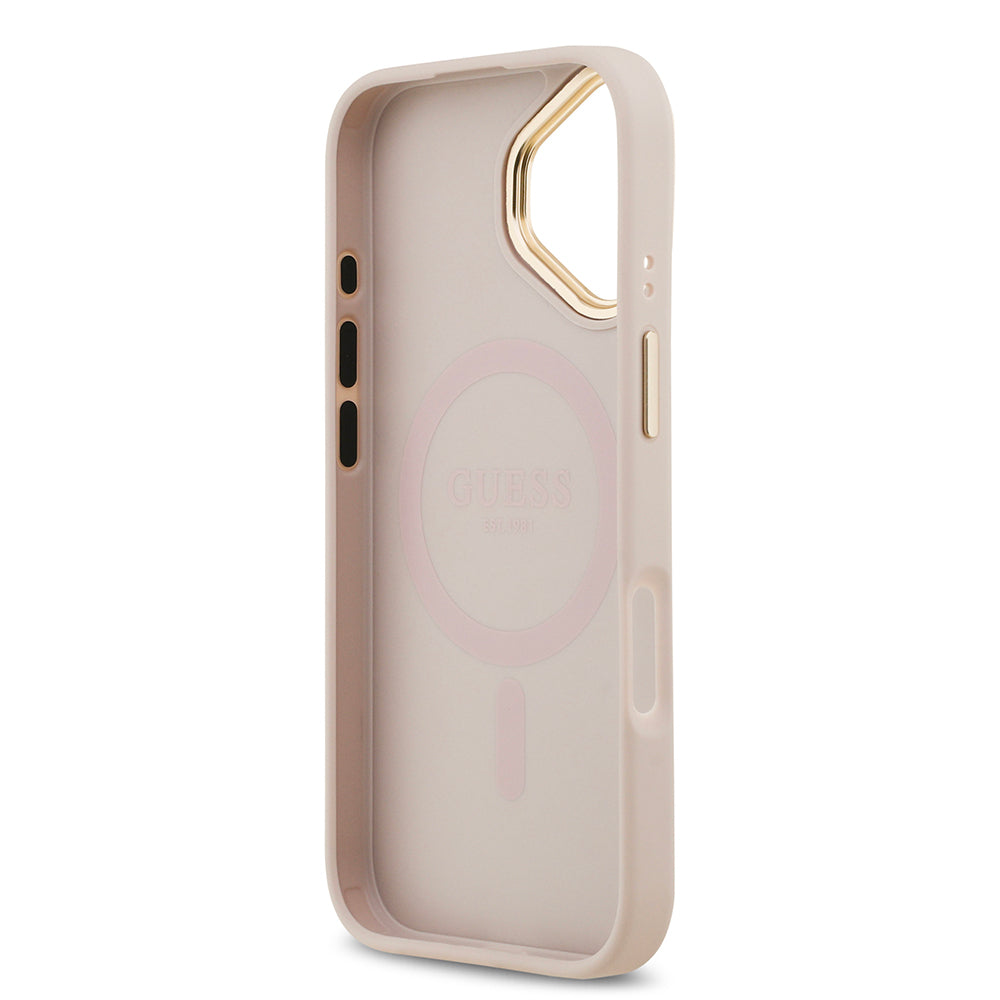 iPhone 17 Kılıf Guess Orijinal Lisanslı M-safe Şarj Özellikli Sıcak Baskılı Yazı Logolu PU Deri Peony Kılıf