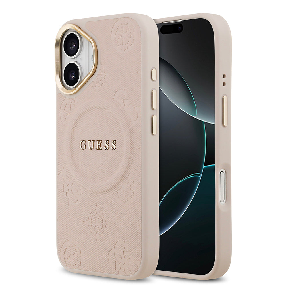 iPhone 17 Kılıf Guess Orijinal Lisanslı M-safe Şarj Özellikli Sıcak Baskılı Yazı Logolu PU Deri Peony Kılıf