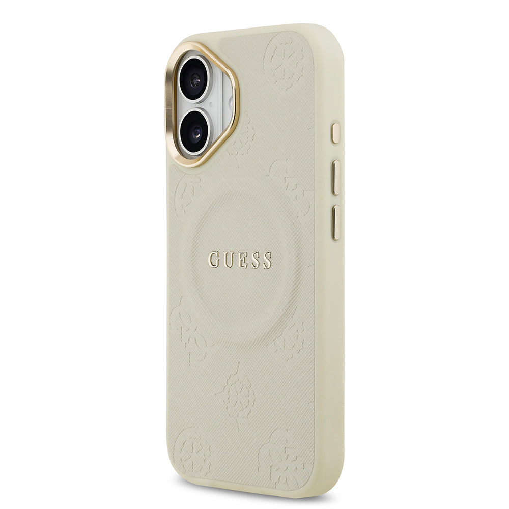 iPhone 17 Kılıf Guess Orijinal Lisanslı M-safe Şarj Özellikli Sıcak Baskılı Yazı Logolu PU Deri Peony Kılıf