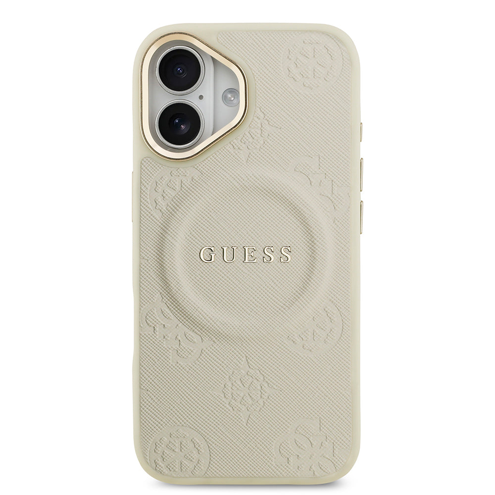 iPhone 17 Kılıf Guess Orijinal Lisanslı M-safe Şarj Özellikli Sıcak Baskılı Yazı Logolu PU Deri Peony Kılıf