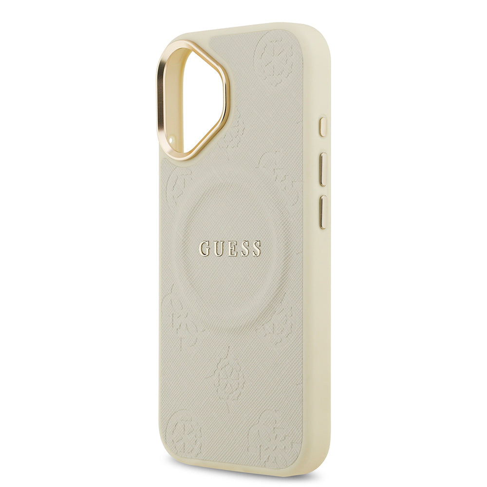 iPhone 17 Kılıf Guess Orijinal Lisanslı M-safe Şarj Özellikli Sıcak Baskılı Yazı Logolu PU Deri Peony Kılıf