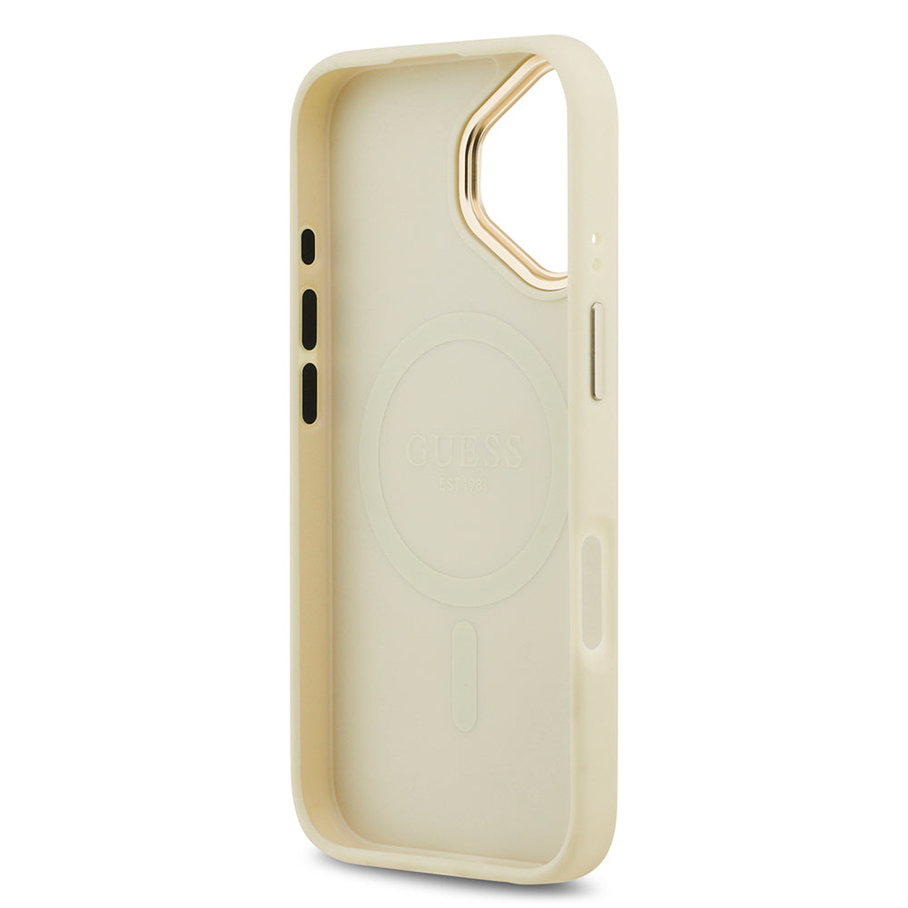 iPhone 17 Kılıf Guess Orijinal Lisanslı M-safe Şarj Özellikli Sıcak Baskılı Yazı Logolu PU Deri Peony Kılıf