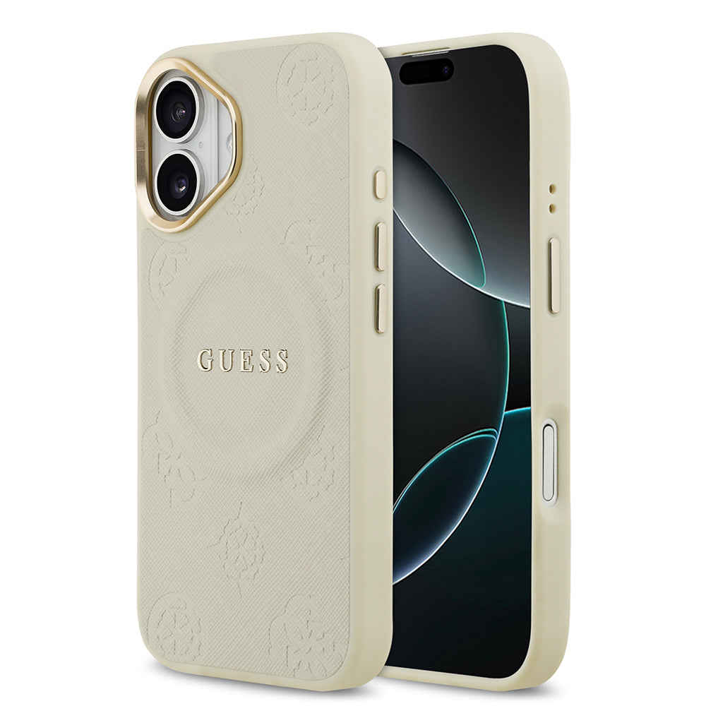 iPhone 17 Kılıf Guess Orijinal Lisanslı M-safe Şarj Özellikli Sıcak Baskılı Yazı Logolu PU Deri Peony Kılıf