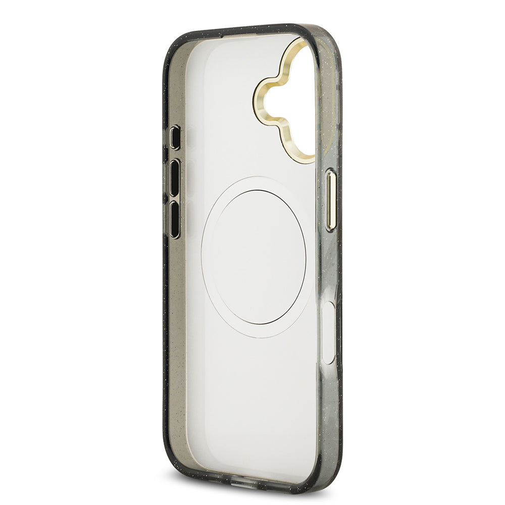 iPhone 17 Kılıf Guess Orijinal Lisanslı M-safe Şarj Özellikli Simli Çiçek Desenli Metal Kamera Çerçeveli Üçgen Logolu Kılıf