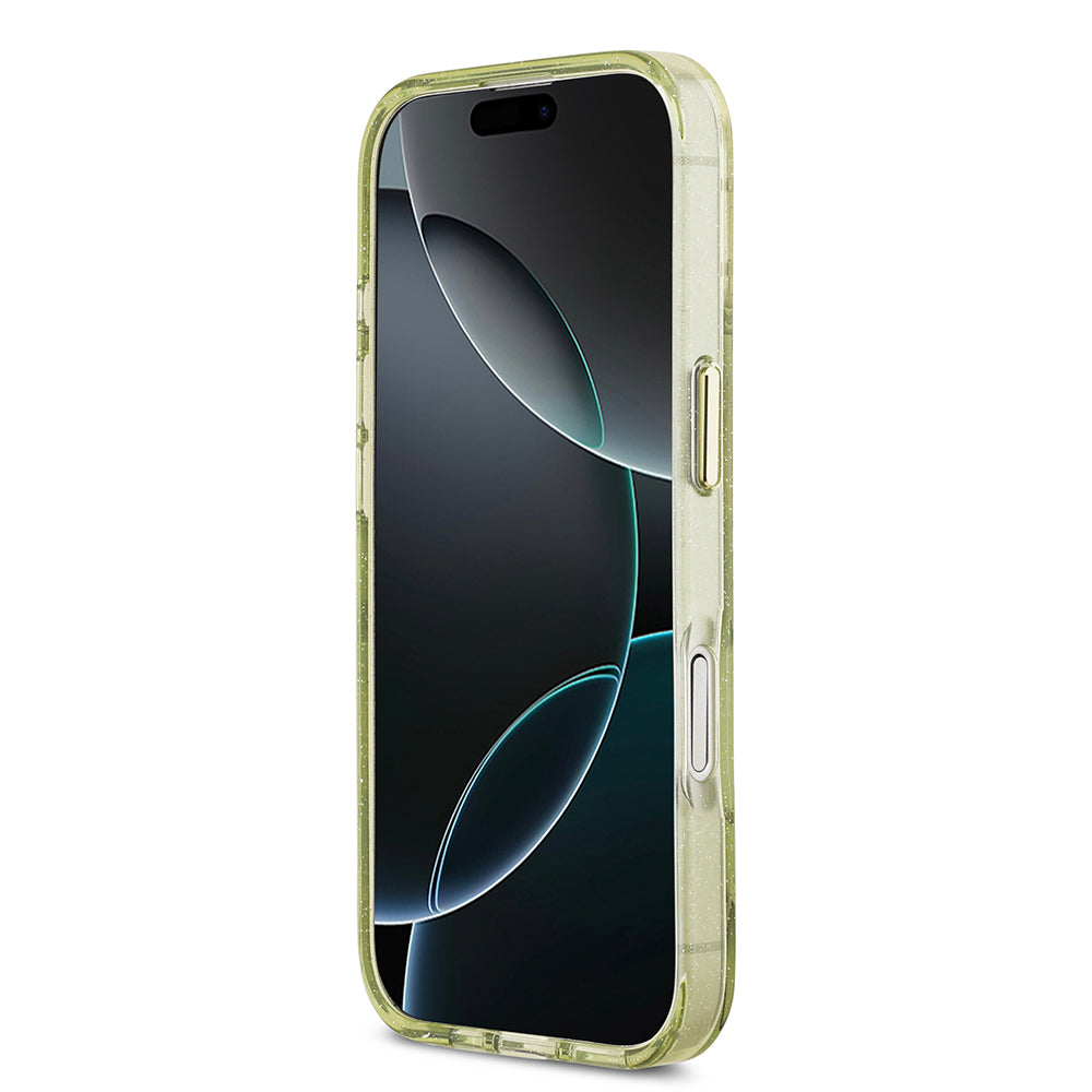 iPhone 17 Kılıf Guess Orijinal Lisanslı M-safe Şarj Özellikli Simli Çiçek Desenli Metal Kamera Çerçeveli Üçgen Logolu Kılıf