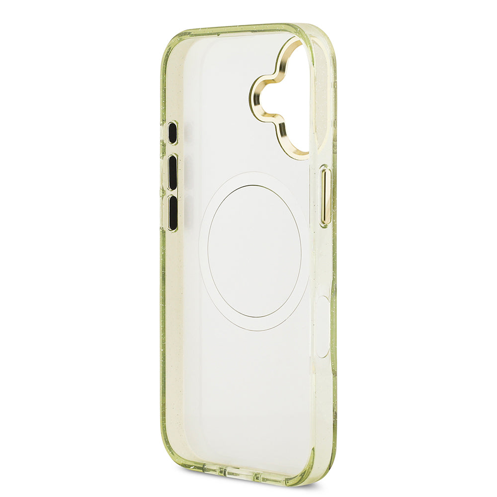 iPhone 17 Kılıf Guess Orijinal Lisanslı M-safe Şarj Özellikli Simli Çiçek Desenli Metal Kamera Çerçeveli Üçgen Logolu Kılıf