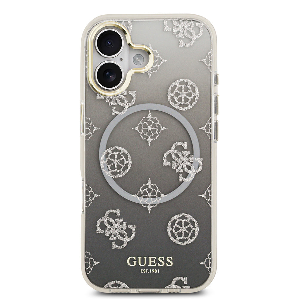 iPhone 17 Kılıf Guess Orijinal Lisanslı M-safe Şarj Özellikli Simli Peony Desenli Silikon Kılıf