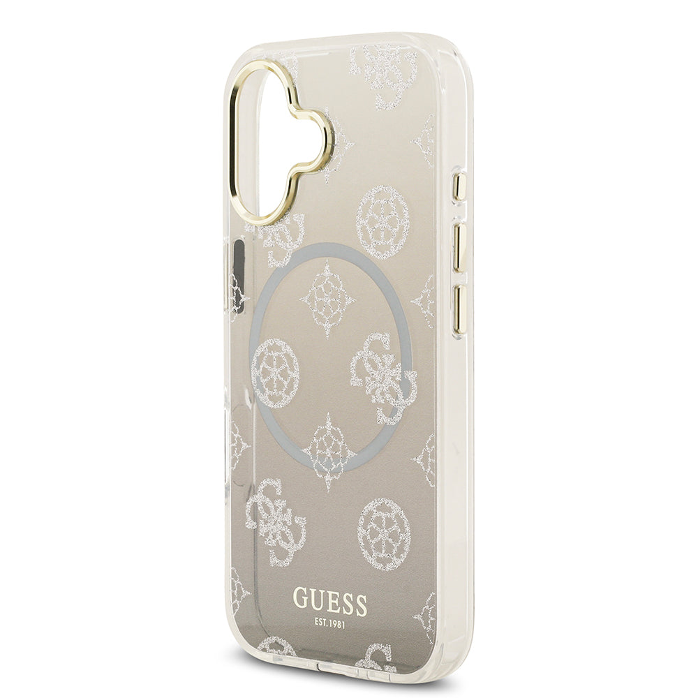iPhone 17 Kılıf Guess Orijinal Lisanslı M-safe Şarj Özellikli Simli Peony Desenli Silikon Kılıf
