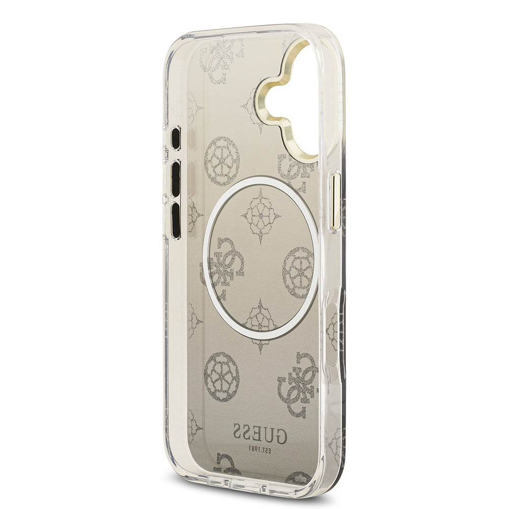 iPhone 17 Kılıf Guess Orijinal Lisanslı M-safe Şarj Özellikli Simli Peony Desenli Silikon Kılıf